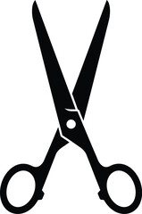 Black silhouette icon of open scissors on white background