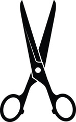 Black silhouette icon of open scissors on white background