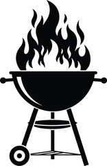 Black barbecue grill with flames icon vector