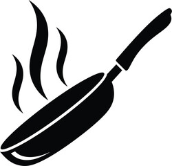 Hot frying pan icon black silhouette