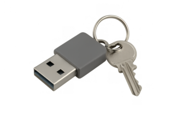 Usb flash drive and metal key on keychain representing data security, digital access, and information storage