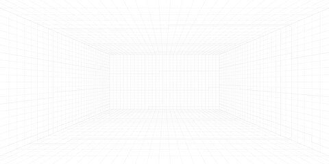 Perspective grid background 3d Vector illustration. Interior design Model projection background template. Line one point perspective