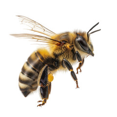 Honey Bee in Flight with Striped Pattern in Warm Lighting on White Background for Insect Documentation