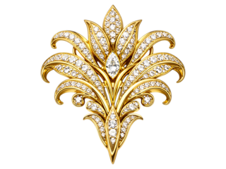Gold diamond brooch fleur de lis jewelry gold, diamond, brooch, fleur de lis, jewelry, luxury, accessory, sparkly, shiny, ornate, decorative, leaf, flower, gemstone, precious stone, black background, 