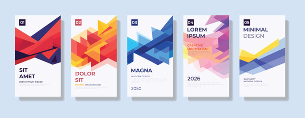 Modern geometric poster layout set with colorful layered shapes and clean typography space designed for business presentations, creative covers, flyers and minimal graphic design projects © Mofassal