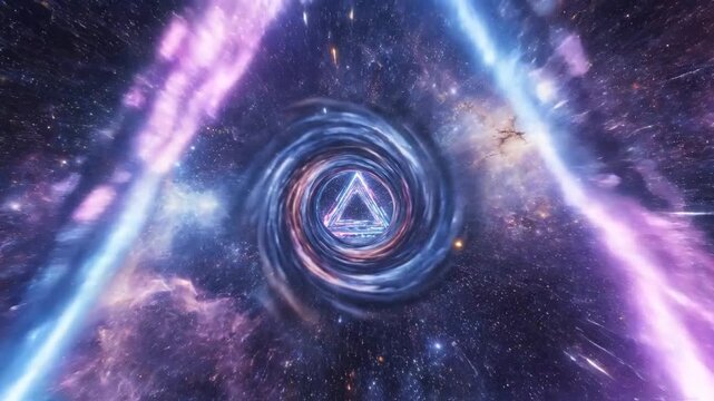 Abstract pyramid structure floating in a nebula of light and color