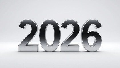 2026 year silver metallic on white background, 3D rendering