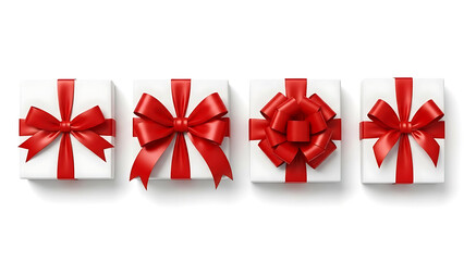 White Gift Boxes with Red Ribbons in Progressive Bow Styles