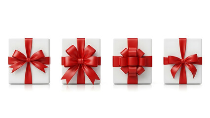 White Gift Boxes with Red Ribbons in Progressive Bow Styles