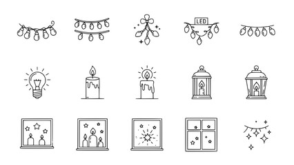 Naklejka premium Christmas lights garland and candles illuminate room interiors in minimalist style or lantern candle shine inside building during christmas celebration