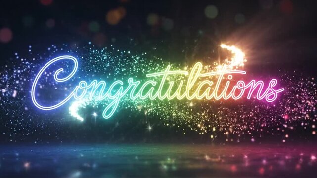 Colorful Neon Congratulations Celebration with Sparkling Light Effects