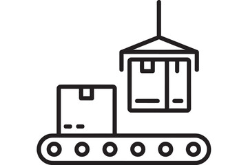 Obraz premium Conveyor belt carrying packages and boxes linear design on transparent background silhouette