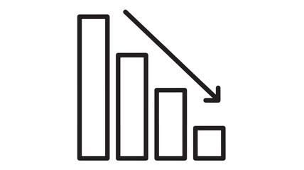 Declining bar graph icon illustrating a downward trend on transparent background silhouette