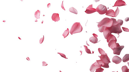 Floating pink rose petals with soft textures on a white background