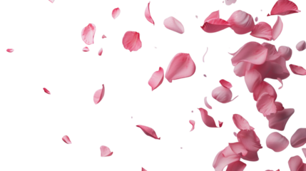 Floating pink rose petals with soft textures on a white background
