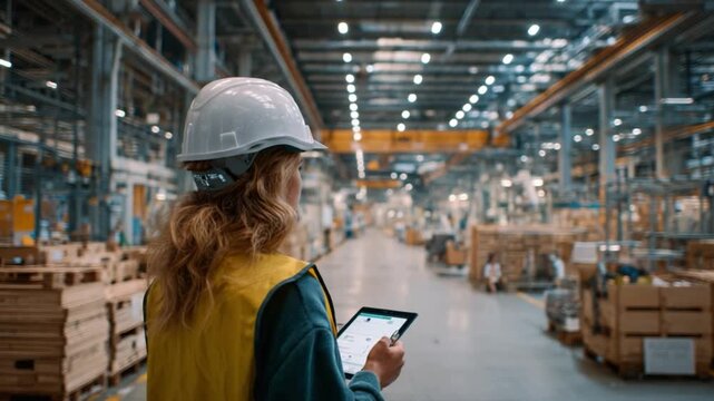 Factory Supervisor: A dedicated factory supervisor, with protective gear, meticulously monitors operations within a bustling manufacturing facility.