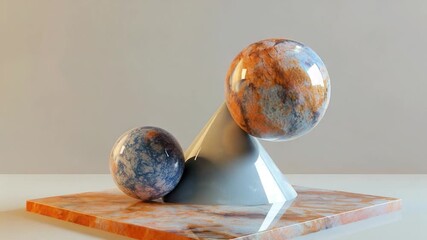 Video A sculpture of two interconnected spheres on a marble base