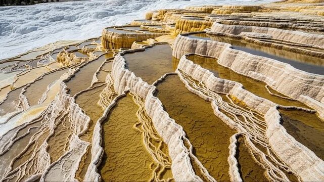 Erosion Patterns and Layered Terraces of a Salt Flat Across a Coastal Cliff
