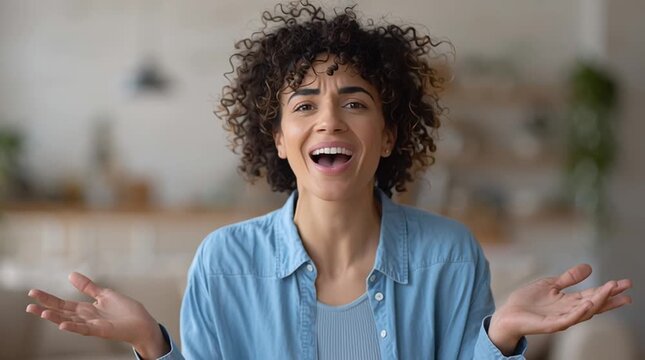 Casual UGC-style person talking silently to camera with expressive hand gestures, clean home background and clear space for subtitles, ideal for social media, ads and short-form video.
