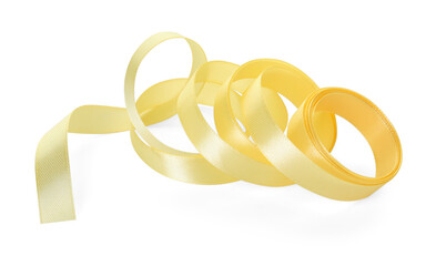 Roll of stylish yellow ribbon isolated on white