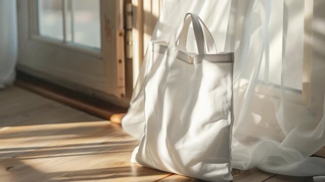 Video A white bag sits on a wooden floor near a window