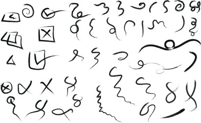 Fototapeta premium Handwritten symbols and characters in black ink on white background