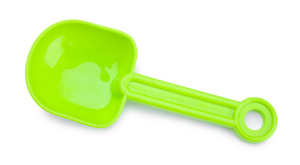 Plastic shovel isolated on white, top view. Children's beach toy