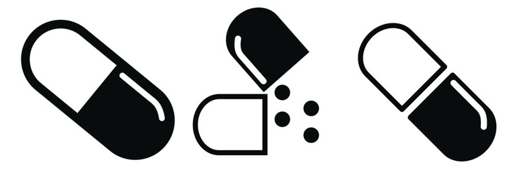 Set of capsule pill icons for medicine and pharmacy isolated on transparent background vector