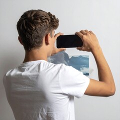 Teen taking photo of wall art