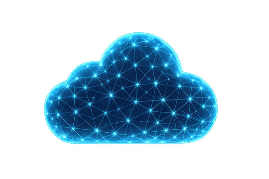 Cloud data network with glowing connections representing digital storage, global connection, modern computing, and technology concept, transparent background - Powered by Adobe