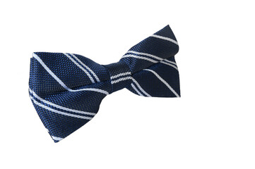 Classic blue bow tie with white stripes isolated on white background. Shopping concept.
