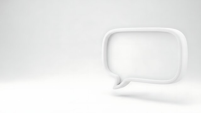 A 3D rendered white speech bubble on a plain white background, symbolizing communication and dialogue. The simple and clean design makes it versatile for various uses.