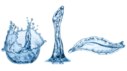 Water splash shapes isolated on transparent background