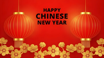 Happy chinese new year celebration with red lanterns and gold accents