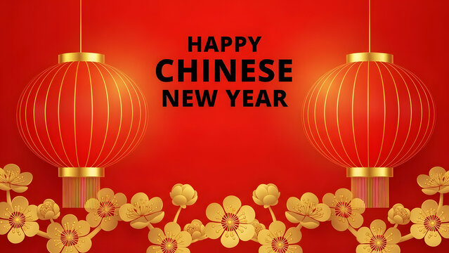 Happy chinese new year celebration with red lanterns and gold accents