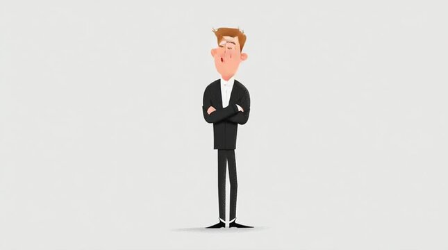 Clean modern animated character in business attire with idle breathing and subtle arm movement, designed for corporate explainer videos, presentations and professional brand communication.
