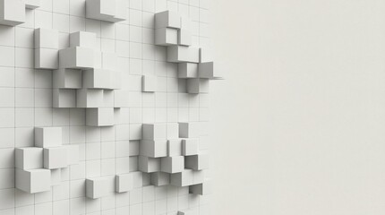 Obraz premium Abstract geometric background white cubes wall with some cubes protruding