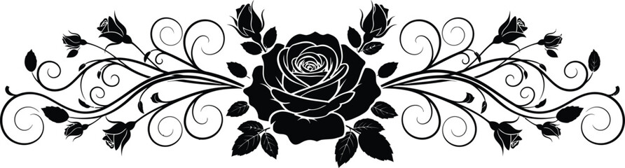 Black floral vine with roses and swirls
