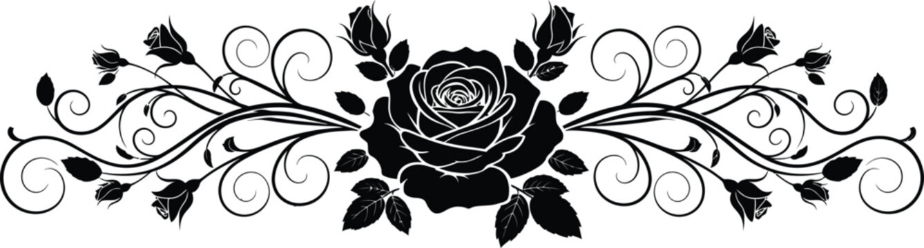 Black floral vine with roses and swirls