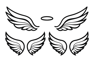 Angel Wings and Halo Vector Icon Set for Memorial and Spiritual Design © Vector Studio