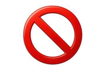 Red no symbol prohibiting action, indicating restriction, ban, blocking, rejection, and denied access on transparent background