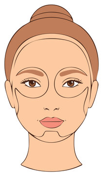 Woman's face with hydrogel eye patches and v line chin mask for skincare beauty treatment vector illustration