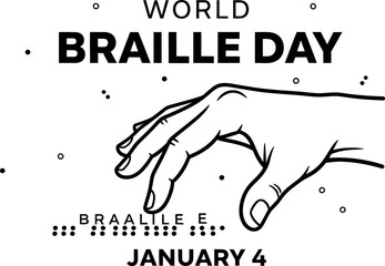 World Braille Day illustration showcasing a human hand gently touching tactile braille dots promoting global awareness and literacy for visually impaired individuals