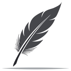 Obraz premium Single Gray Quill Pen Design: Symbolic Writing Instrument with Precise Line Work and Refined Detail, Illustrative Style and Artistic Charm.