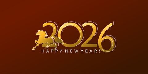 2026. Happy New Year. Running horse . Year of the Horse. Chinese calendar. Greeting card, poster.