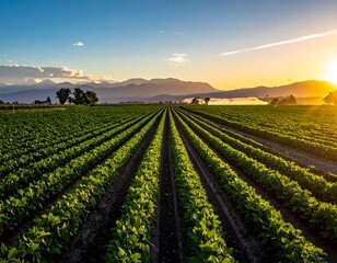 Sunrise over a vibrant green field