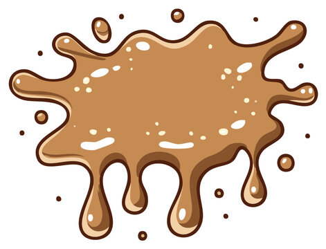 Cartoonish illustration of a blob of brown liquid, dripping and splattered on a surface in a stain or spill shape
