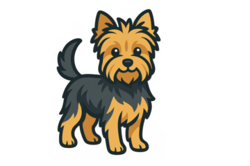 Yorkshire terrier puppy illustration standing, charming cartoon yorkie, cute pet dog character with transparent background