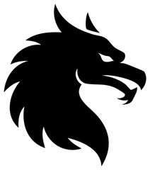 Powerful black silhouette of a roaring dragon or fierce mythical beast head vector icon