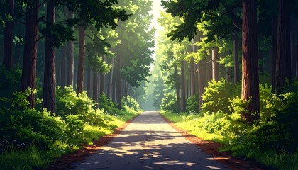 Sunlit path through a lush forest (2)